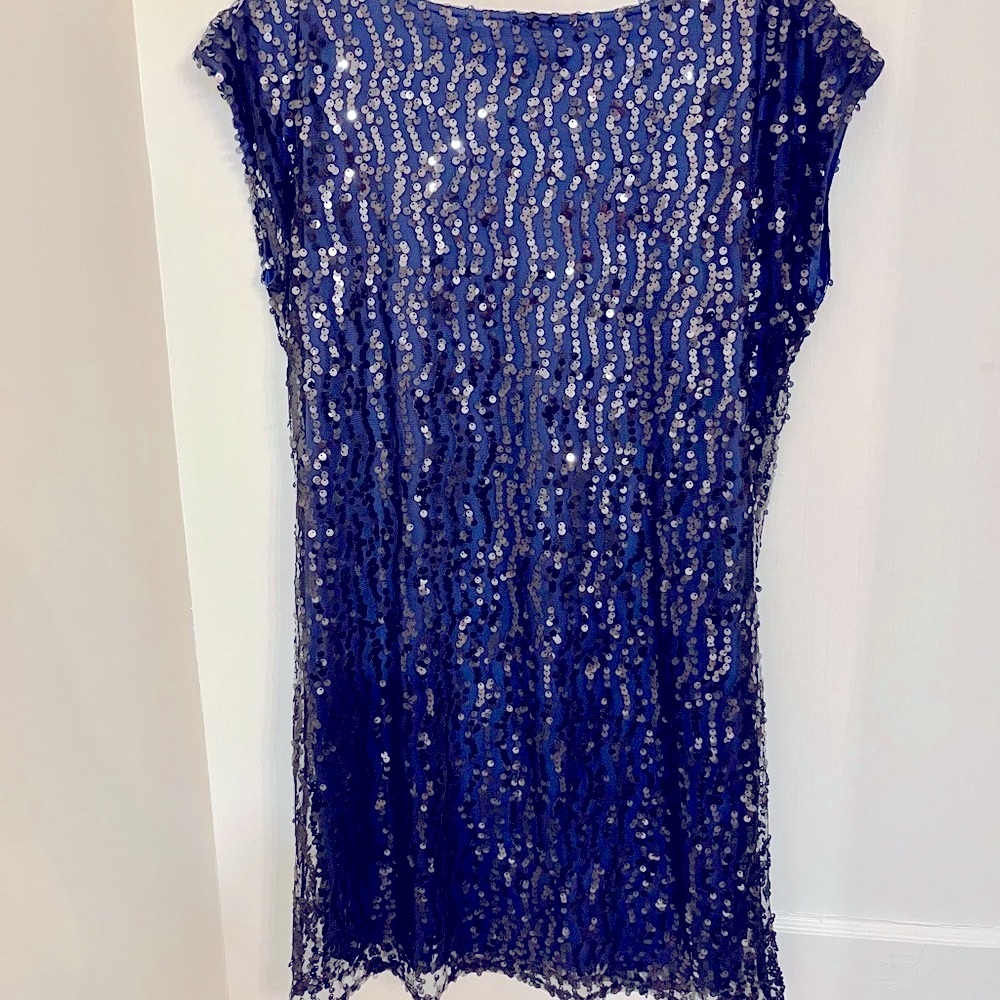 Midnight Blue Sequins Shift Dress